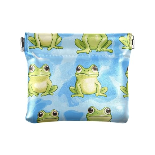 Süßer Frosch blau Damen Herren Leder Münzgeldbörsen tragbare Mini-Geldbörse Münzfach für Mädchen Damen Handtasche von aidingzhi