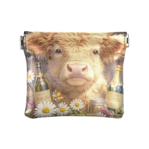 Süßes Cartoon-Schottland-Kuh PU-Leder kleine Münzkartenetuis Geld Organizer für Männer Frauen Reisen von aidingzhi