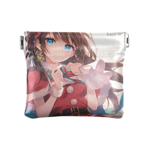 Süßes rotes Weihnachts-Anime-Mädchen, Damen, PU-Leder, Münzgeldbörse, einzigartige Karten-Schlüssel-Organizer für Mädchen, Frauen, Damen von aidingzhi