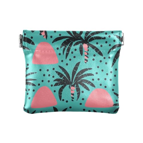 Summer Palm Tree Green Damen Kleine Leder Kleingeld Geldbörse Tragbare Tasche Geldbörse Make-up Tasche für Frauen Jungen Mädchen von aidingzhi
