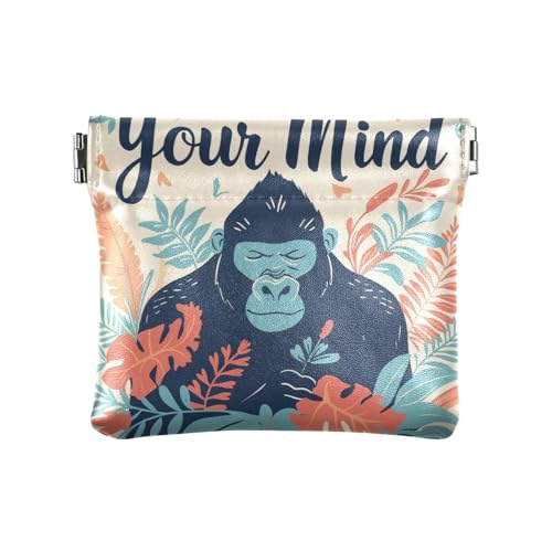 Summer Tropical Gorilla Damen Leder Münzgeldbörse Niedlich Mini Make-up Tasche für Mädchen Damen Handtasche von aidingzhi