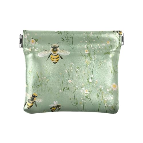 Sweet Bees Geldbörse aus PU-Leder, klein, für Männer und Frauen, Salbeigrün von aidingzhi