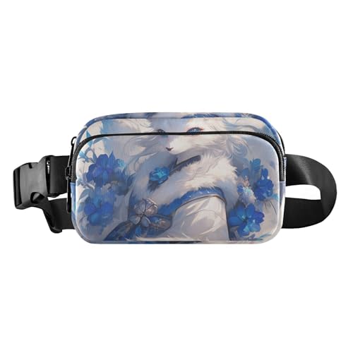 Sweet Blue Fox modische Bauchtasche für Damen und Herren, kleine Umhängetasche mit verstellbarem Riemen für Reisen, Urlaub, Laufen von aidingzhi