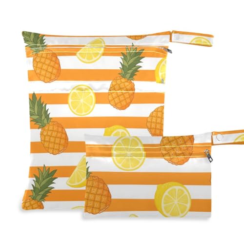 Tasche mit Reißverschluss für nasse Flüssigkeiten, 2 Stück, Reiseutensilien für Babys, mit Griffen zum Baden, Reisen (orange-weiß gestreifte Sommerfrucht) von aidingzhi