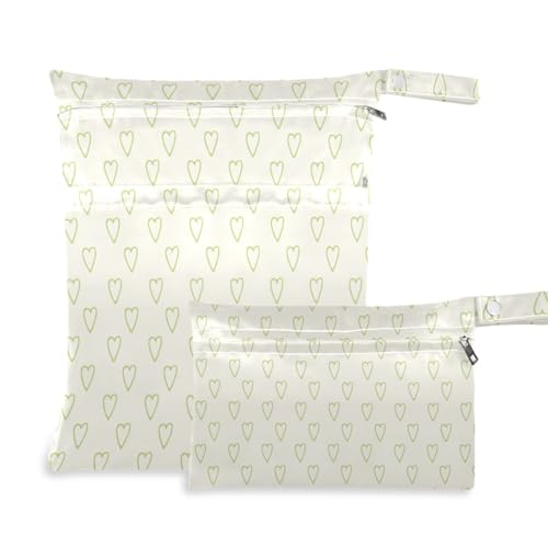 Taschen mit Reißverschluss für nasse Flüssigkeiten, 2 Stück, Reiseutensilien für Babys, mit Griffen zum Baden, Yoga (abstrakte Herzform, gezeichnete, kräftige Linien, helle Farbe) von aidingzhi