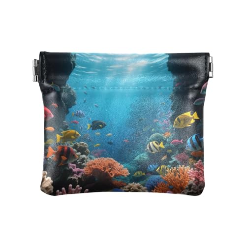 The Deep Blue Meeresboden Damen Leder Münzgeldbörse ausgefallener Kleingeldhalter Karten-Organizer für Frauen Mädchen von aidingzhi