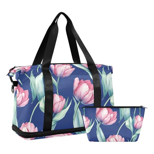 Travel Overnight Weekender Turnbeutel Port Seesack für Trekking faltbar, Beauty Flowers Königsblau von aidingzhi