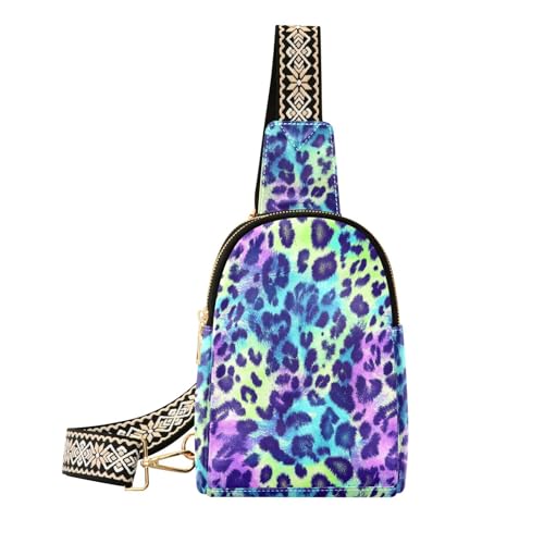 Trendige, bunte Umhängetasche mit Leopardenmuster, psychedelische Umhängetasche, Diebstahlschutz, Schultertasche für Herren zum Wandern, Buntes Leopardenmuster, psychedelisch von aidingzhi