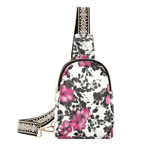 Trendige, elegante Gürteltasche mit roten Blumen und schwarzen Blumen, vielseitig einsetzbar für Damen von aidingzhi