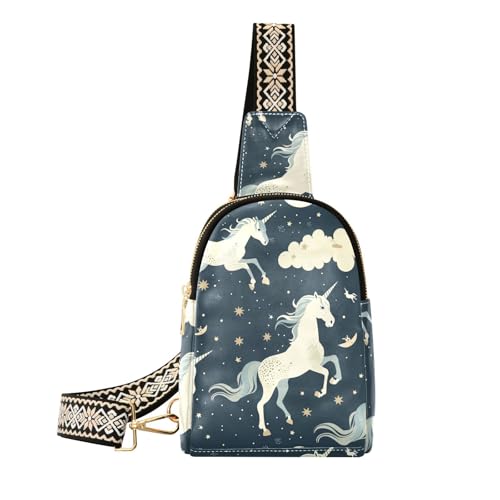 Trendige Anime-Einhörner Mitternachtsblaue Bauchtasche mit Diebstahlschutz für Damen, Leder-Umhängetasche für Reisen von aidingzhi