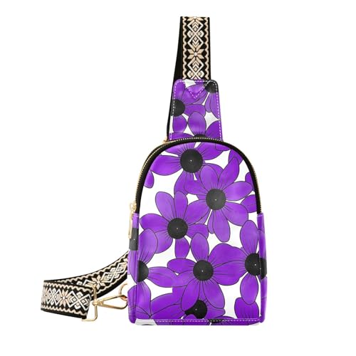 Trendige Black-Eyed Susan Simple Line Art Valentinesnes Umhängetasche aus Leder für Herren zum Wandern von aidingzhi