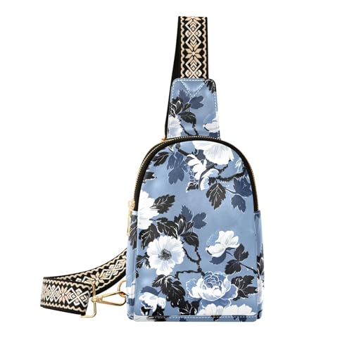 Trendige Blumen-Umhängetasche, wasserdicht, kleine Taschen für Damen, Blau von aidingzhi