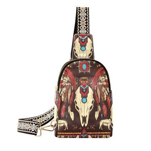 Trendige Boho-Gürteltasche für Damen, Ziegen-Skelett, Leder, Reise-Gürteltasche zum Wandern von aidingzhi