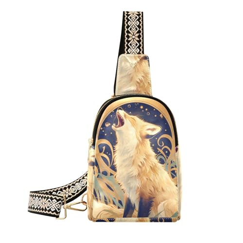Trendige Boho-Stil Golden Fox Schultertasche Herren Anti-Diebstahl Bauchtasche Brusttasche für Tagesrucksack, Goldener Fuchs im Boho-Stil von aidingzhi