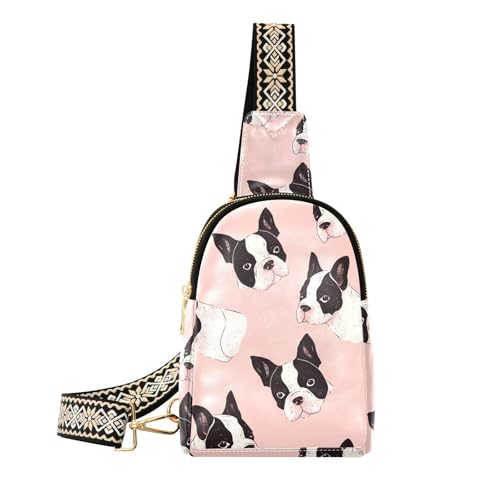 Trendige Bostonterrier Dogs Minimalistische Umhängetasche aus Leder für Damen als Tagesrucksack von aidingzhi