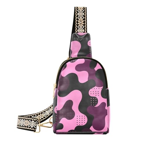 Trendige Camouflage-Bauchtasche mit schwarzen und rosa Punkten, Mehrzweck-Körpertasche für Damen zum Wandern von aidingzhi