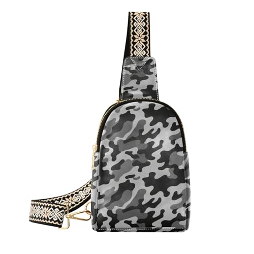 Trendige Camouflage-Gürteltasche, Diebstahlschutz, für Damen, zum Wandern, Schwarz / Dunkelgrau von aidingzhi