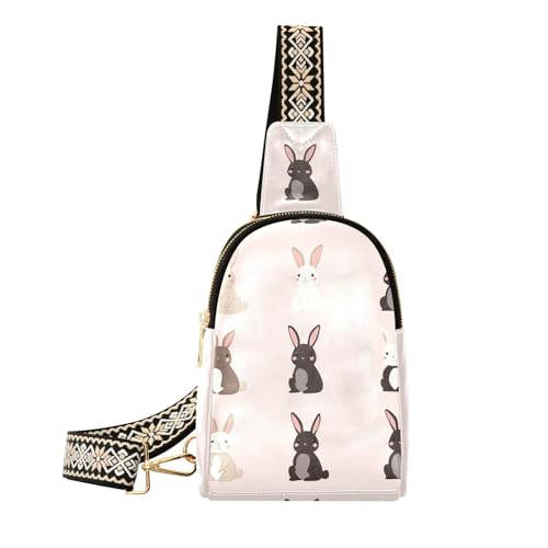 Trendige Cartoon-Körpertaschen mit niedlichem Häschen, neutral, pastellfarben, für Damen zum Wandern, Cartoon-niedliches Häschen, neutral, Pastellfarben von aidingzhi
