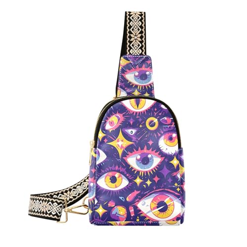 Trendige Cartoon-Umhängetasche mit violetten Augen, leichte Schultertasche für Damen für Reisen, Cartoon-Augen, violette Augen von aidingzhi