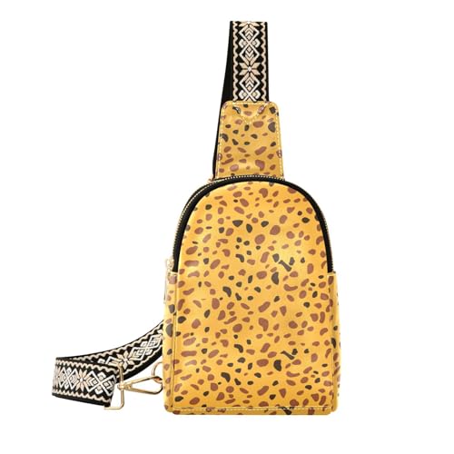 Trendige Cheetah Spots Orange Schultertasche Mehrzweck-Gürteltasche aus braunem Leder für Reisen, Geparden-Punkte, Orange von aidingzhi