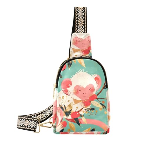 Trendige Frühlingsfarbe, niedlicher Affen-Umhängetasche, leichte Damen-Bauchtasche für Reisen, Süßer Affe in Frühlingsfarbe von aidingzhi