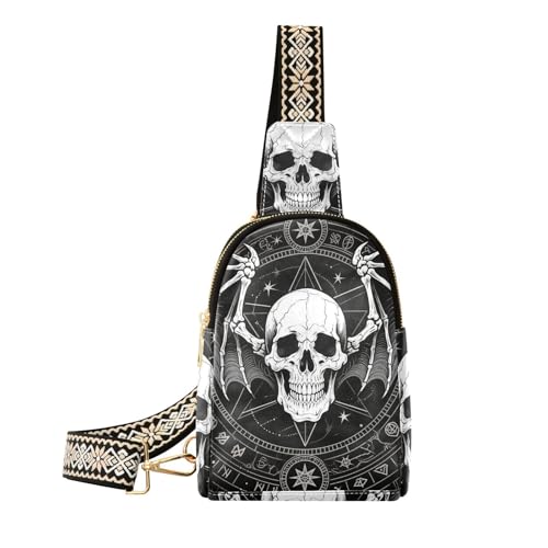 Trendige Gürteltasche für Damen, Gothic, Skelett, Roulette, Leder, Crossbody-Tasche zum Wandern, Schwarz von aidingzhi