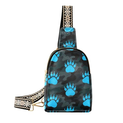 Trendige Gürteltasche für Damen, Motiv: Tierfußabdruck, Bär, Blau, Schwarz, Camouflage, robust, zum Wandern von aidingzhi