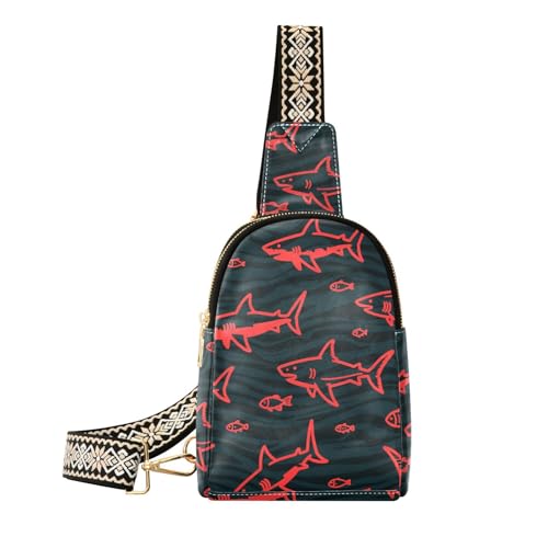 Trendige Gürteltasche für Damen, Motiv: Wütender Tier, Hai, Fisch, Rot / Schwarz, für Reisen von aidingzhi