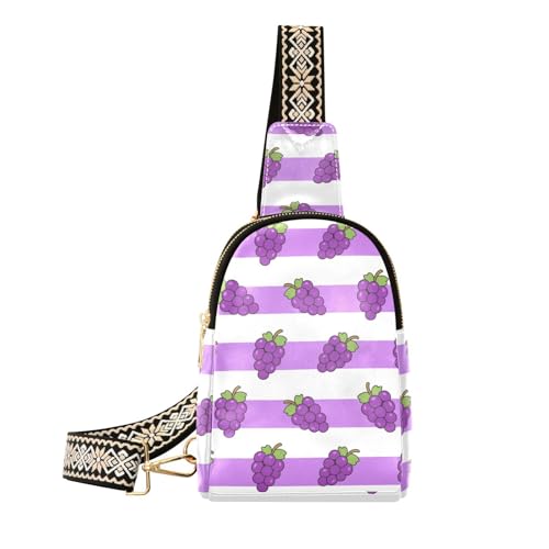 Trendige Gürteltasche für Damen, violett-weiß gestreift, Weinrot, wasserdicht, Schwarz, Violett-weiß gestreifte Traubenfrucht von aidingzhi
