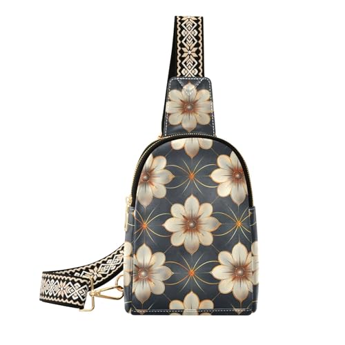 Trendige Gürteltasche im Genesis-Stil, Blumenmuster, dunkelblau, champagnerfarben, wasserdichte Tasche für Damen, Umhängetasche für Reisen von aidingzhi