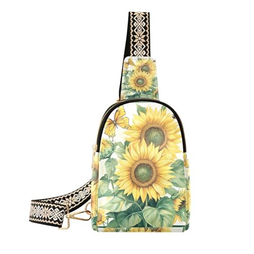 Trendige Gürteltasche mit Sonnenblumen- und Schmetterlingsmotiv, leichte Tasche für Damen, Umhängetasche für Reisen, Sonnenblumen, Schmetterling von aidingzhi