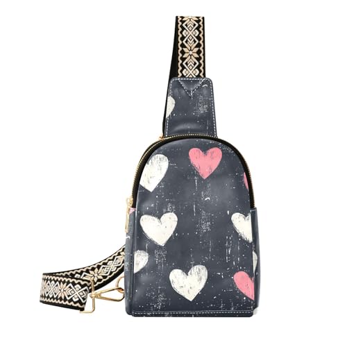 Trendige Gürteltasche mit weißen Herzen, Kreuz-Design, Diebstahlschutz für Damen, Tagesrucksack, Pfirsichweiße Herzen von aidingzhi