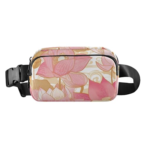Trendige Hüfttasche für Damen und Herren, mit verstellbarem Riemen, Rotgoldblumen, für Radfahren, Wandern, Fitnessstudio von aidingzhi