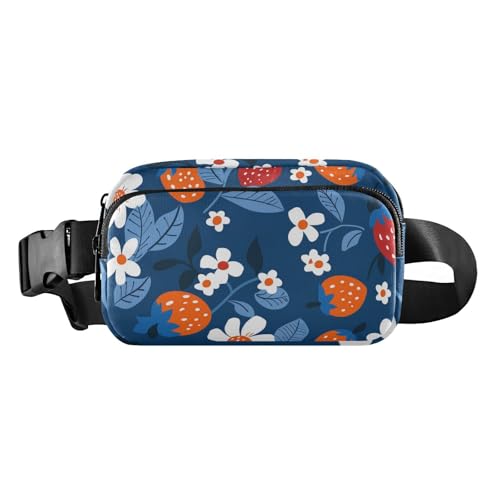 Trendige Hüfttasche mit Erdbeer-Blumen und Blättern, für Damen, Herren, Teenager, kleine Crossbody-Tasche mit verstellbarem Riemen für Reisen, Urlaub, Laufen von aidingzhi