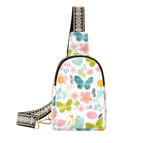 Trendige Little Fresh Safari-Umhängetasche mit Schmetterlings-Blumenmuster, für Damen, Leder, Umhängetasche für Reisen, Little Fresh Safari Schmetterling Floral von aidingzhi