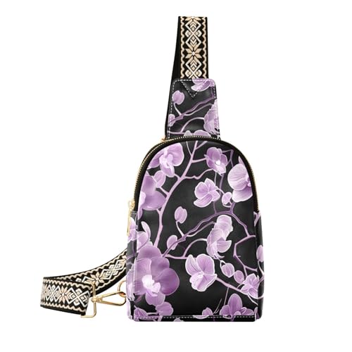 Trendige Mehrzweck-Bauchtasche für Damen, Lavendel-Orchideen-Blumen, Schwarz von aidingzhi