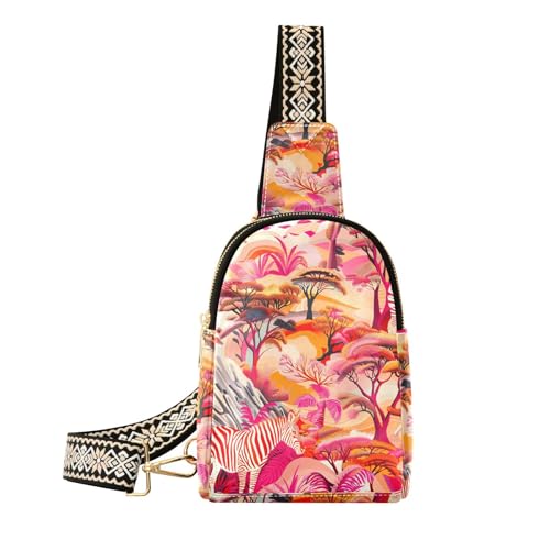 Trendige Mehrzweck-Fanny-Tasche mit Dschungeltier-Tiermotiven, hellrosa, beige, cremefarben von aidingzhi