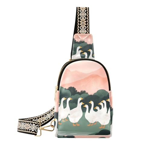Trendige Mountain Scenery Goose Cartoon Sling Bag Wasserdichte Reisetasche für Herren für Reisen von aidingzhi