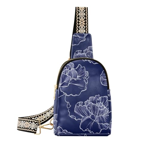 Trendige Nelke marineblaue Ledergürteltasche, Mehrzwecktasche für Damen, Leder-Umhängetasche zum Wandern, Nelke, Marineblau von aidingzhi