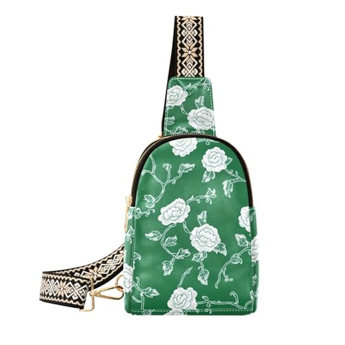 Trendige Nelkenspitze Smaragdgrün, kleine Umhängetasche, robuste Leder-Schultertasche für Reisen, Carnation Lace Smaragdgrün von aidingzhi