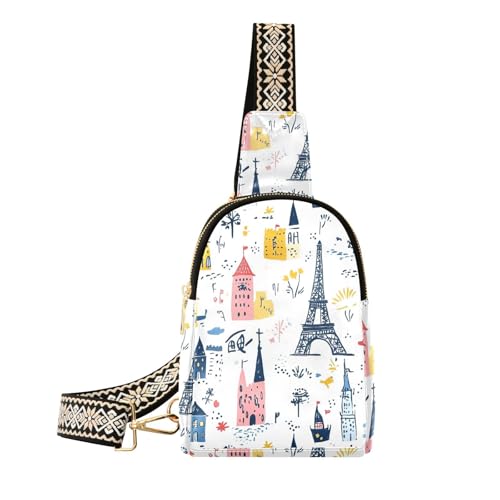 Trendige Paris Castel Childish Doodles Schultertasche für Damen, Leder, Umhängetasche zum Wandern, paris castel childish doodles von aidingzhi