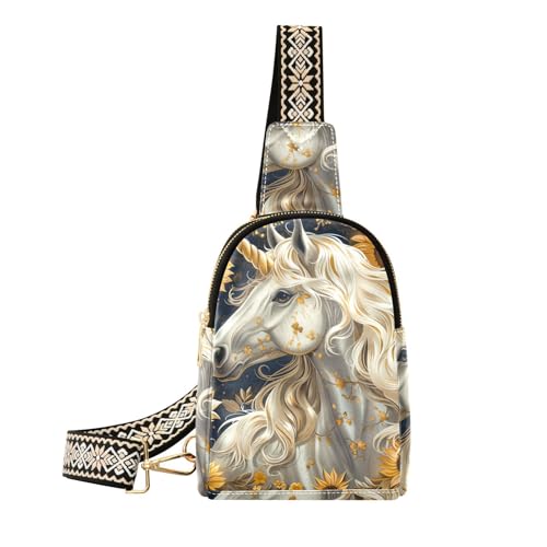 Trendige Retro-Einhörner-Sonnenblumentasche für Damen, modische Damen-Bauchtasche, Umhängetasche für Tagesrucksack von aidingzhi