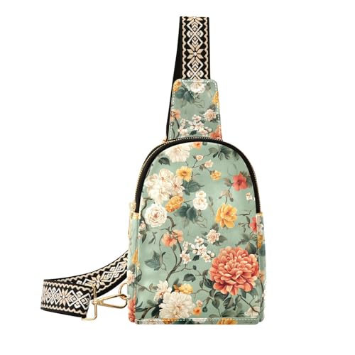 Trendige Retro-Tasche mit grünem Blumenmuster für Herren, niedliche Körpertasche für Damen zum Wandern, Retro-Blumenmuster von aidingzhi