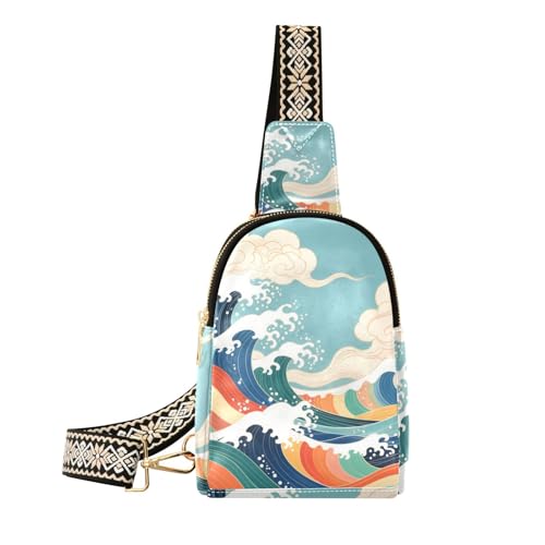 Trendige Retro-Umhängetasche, japanische bunte Wellen, wasserdicht, kleine Tasche für Damen für Reisen von aidingzhi