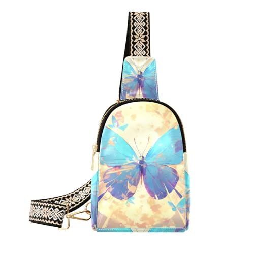 Trendige Schmetterlings-Umhängetasche, vielseitig einsetzbar, Leder, Crossbody-Tasche zum Wandern, Blau von aidingzhi