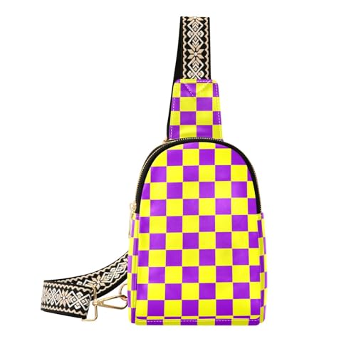 Trendige Schultertasche mit Büffelkaro, kariert, Gelb / Violett, für Damen, für Reisen, Buffalo Plaid Karo Gelb Violett Trendige Schultertasche mit Büffelkaro, kariert, Gelb / Violett, für Damen, für Reisen, Buffalo Plaid Karo Gelb Violett von aidingzhi