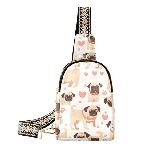 Trendige Schultertasche mit Mops-Motiv, Cartoon-Design, Pastellfarben, robust für Damen, Umhängetasche zum Wandern von aidingzhi