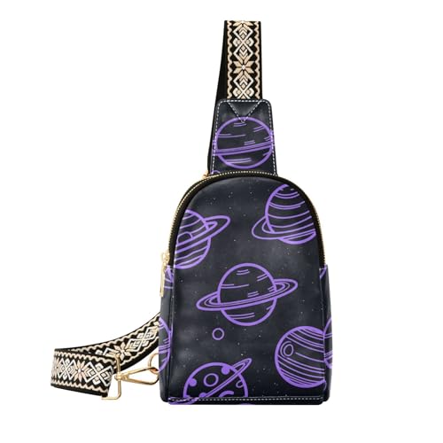 Trendige Space Planet Damen-Gürteltasche, Mehrzweck-Bauchtasche für Reisen, Violett / Schwarz von aidingzhi