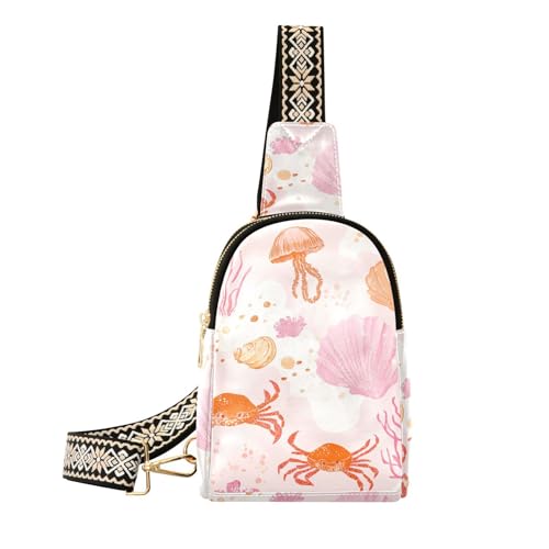 Trendige Strand-/Meerestier-Umhängetasche, niedlich, klein, Anti-Diebstahl, für Damen, Strand Meerestiere Pfirsich niedlich von aidingzhi