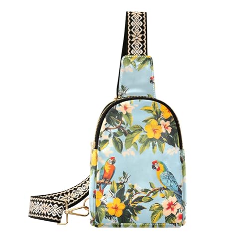Trendige Tasche mit tropischen Pflanzen, Papageien, Tieren, für Herren, wasserdichte Tasche für Damen, Umhängetasche für Reisen, Tropische Pflanzen, Papageien, Tiere von aidingzhi